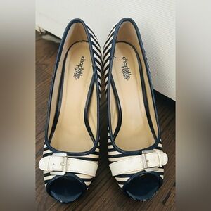 Charlotte Russe Navy & White Striped Buckle Flats